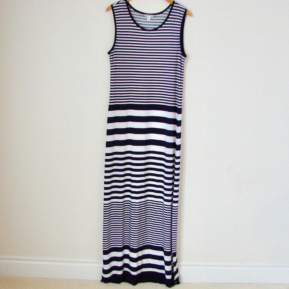 Maxi Dress Nautical Vacation Cruise Blue White Stripe Tall Sleeveless Medium